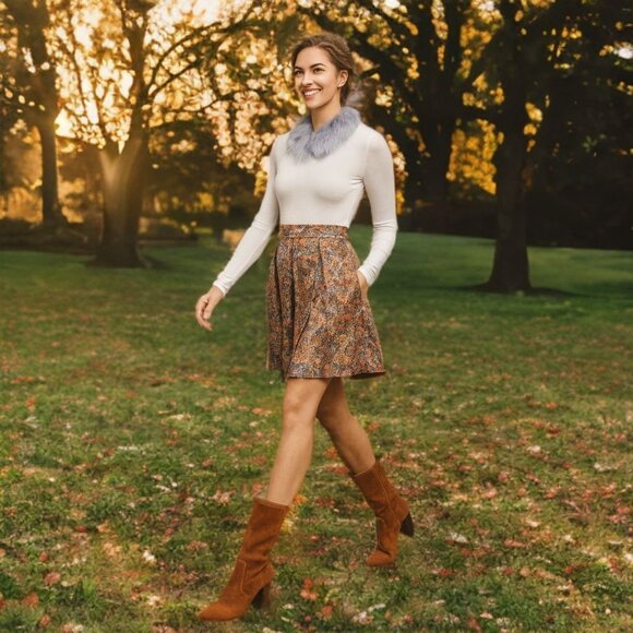 Anthropologie Maeve Pleated A-Line Mini Skirt Floral Rosia Print Pockets Bottom - Picture 2 of 12